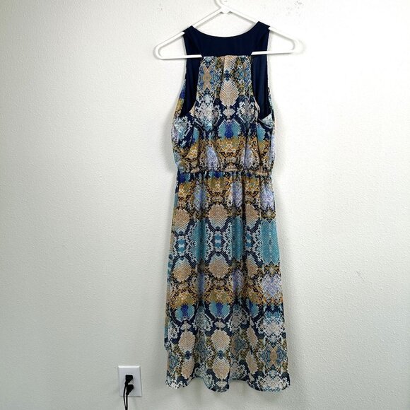 Bisou Bisou Dress Size 4 Blue Yellow Abstract Hi Low Sleeveless Elastic Waist - Picture 4 of 10